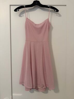 Light Pink Glitter Spaghetti-Strap Backless Dress